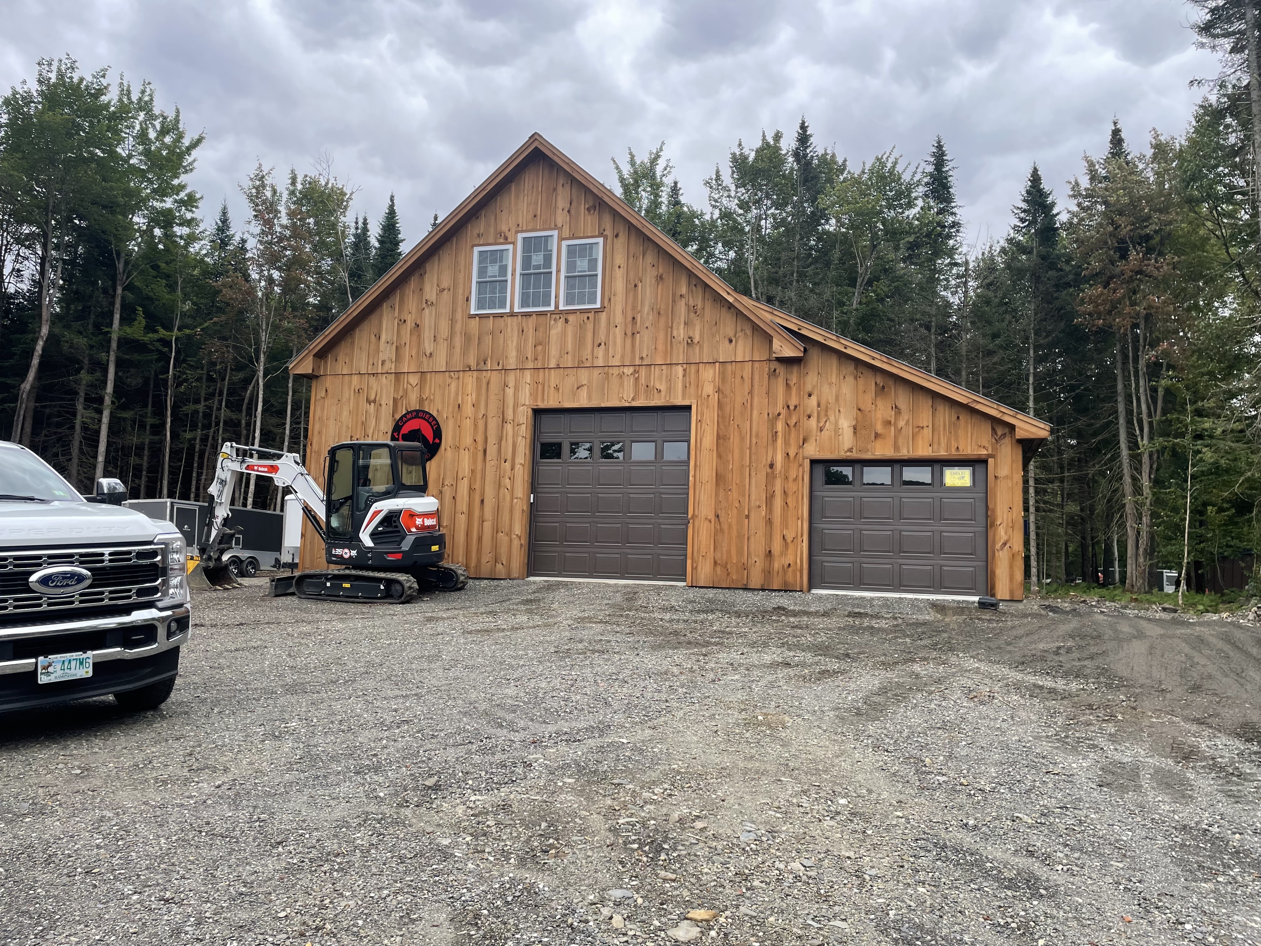 A detached garage constructed in Pittsburg, NH